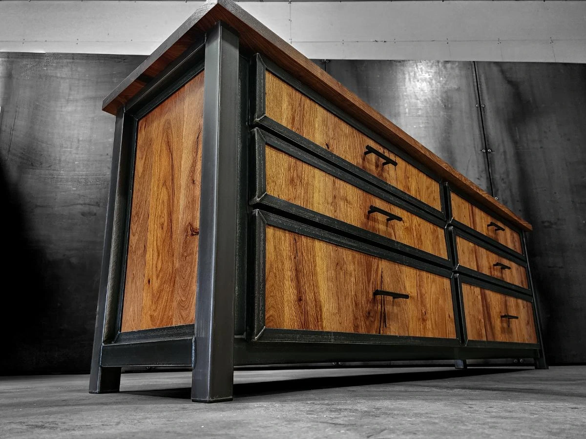 Modern Industrial Mesquite and Steel Dresser