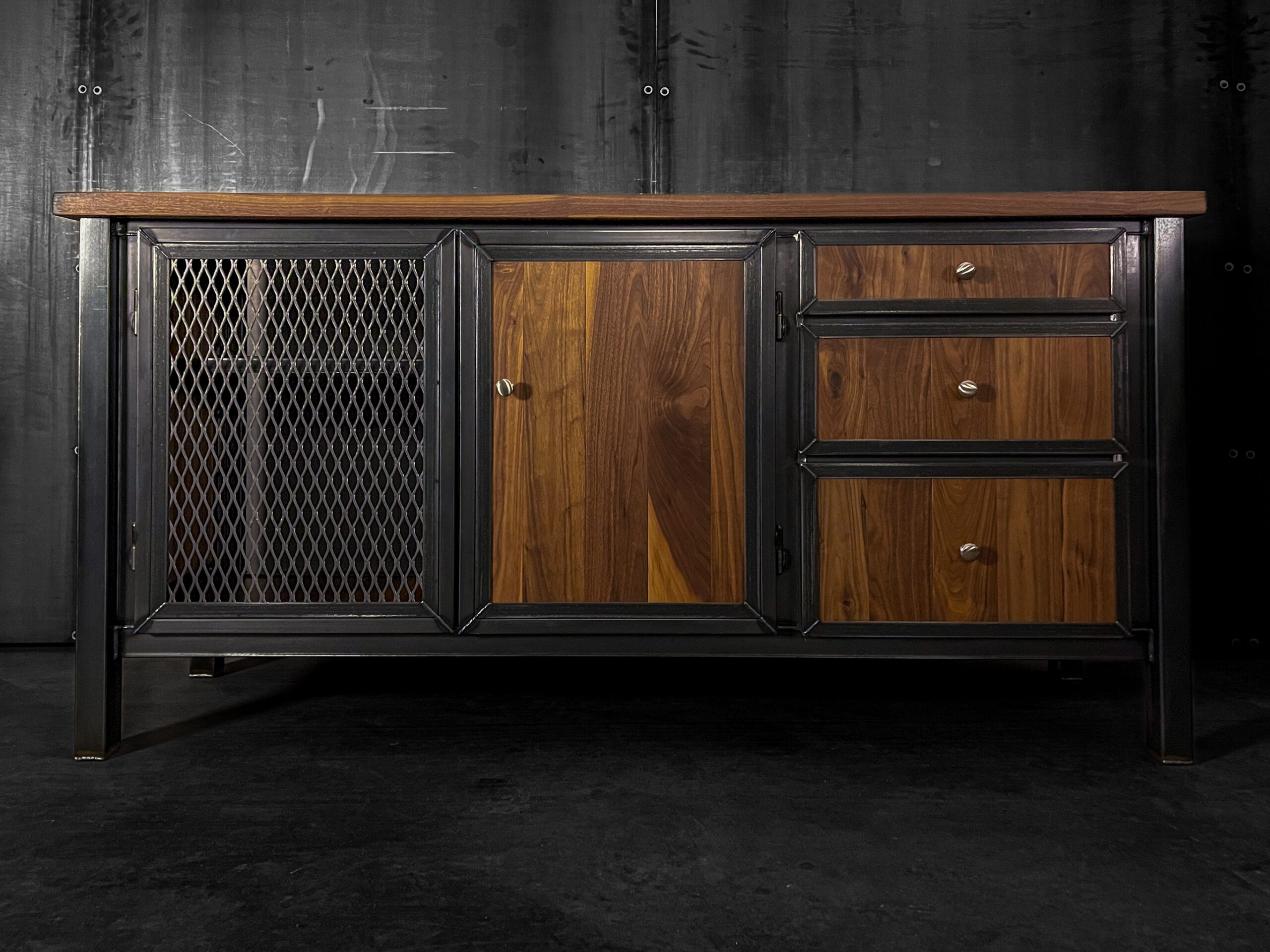 Mid-Century Modern Industrial Media Console