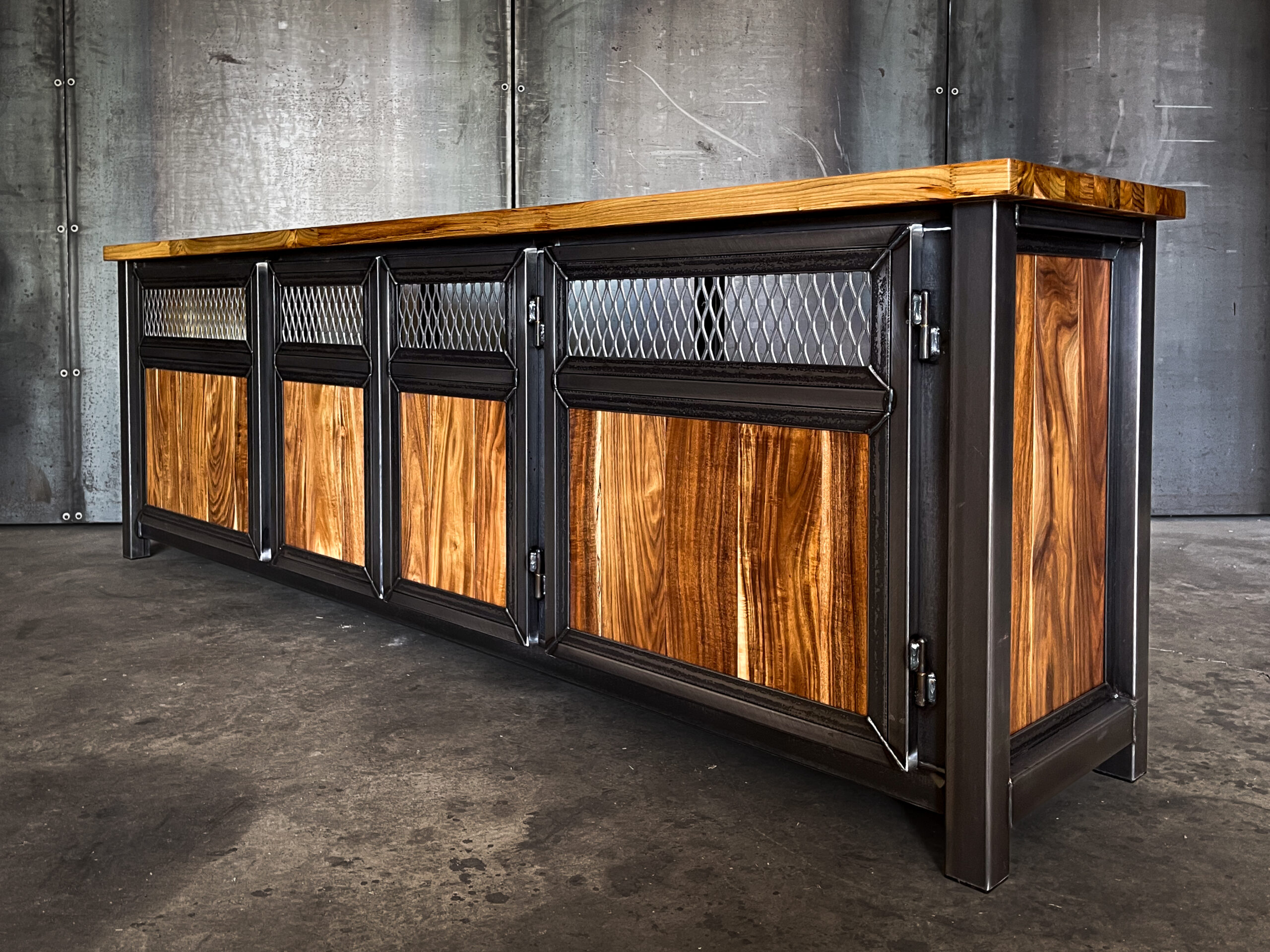 8ft Media Console, Modern Industrial Credenza