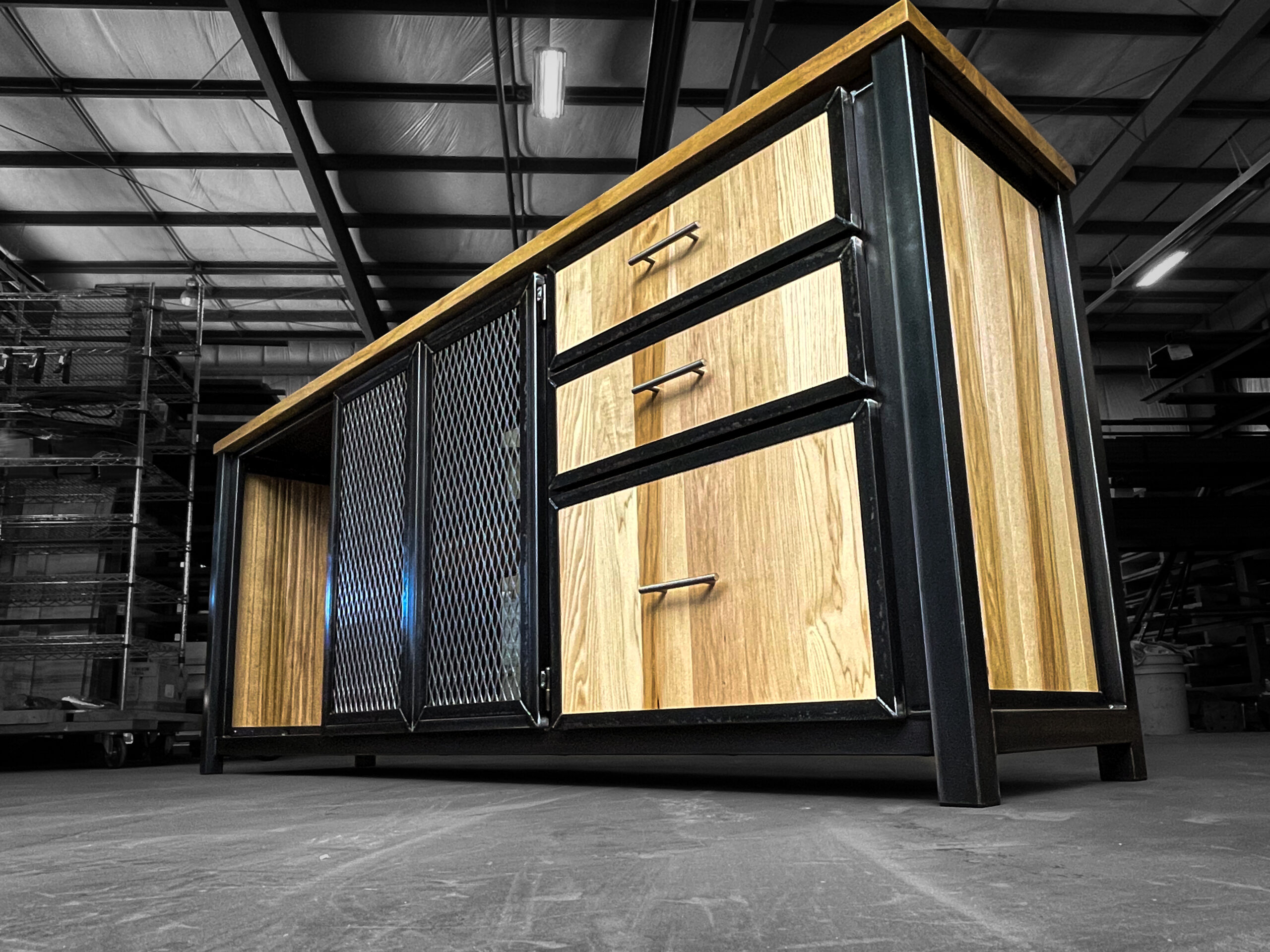 Modern Industrial Wine Fridge Bar, 8ft Liquor Cabinet