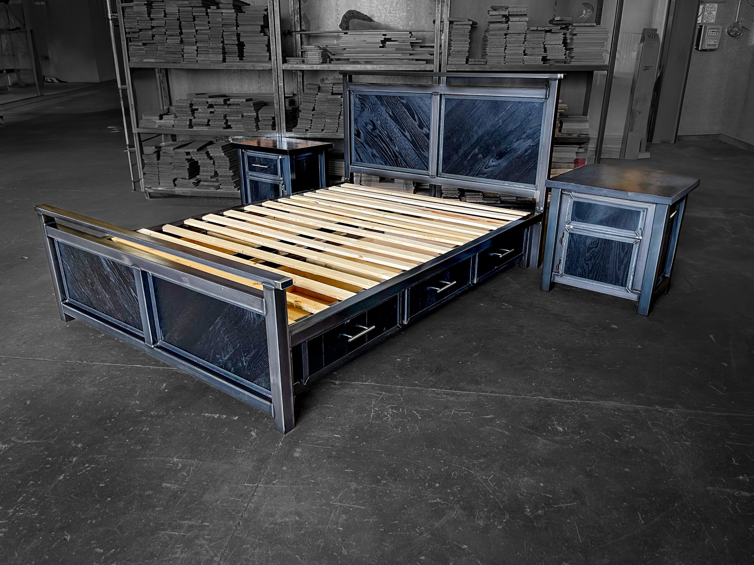 Modern Industrial Storage Bedroom Set