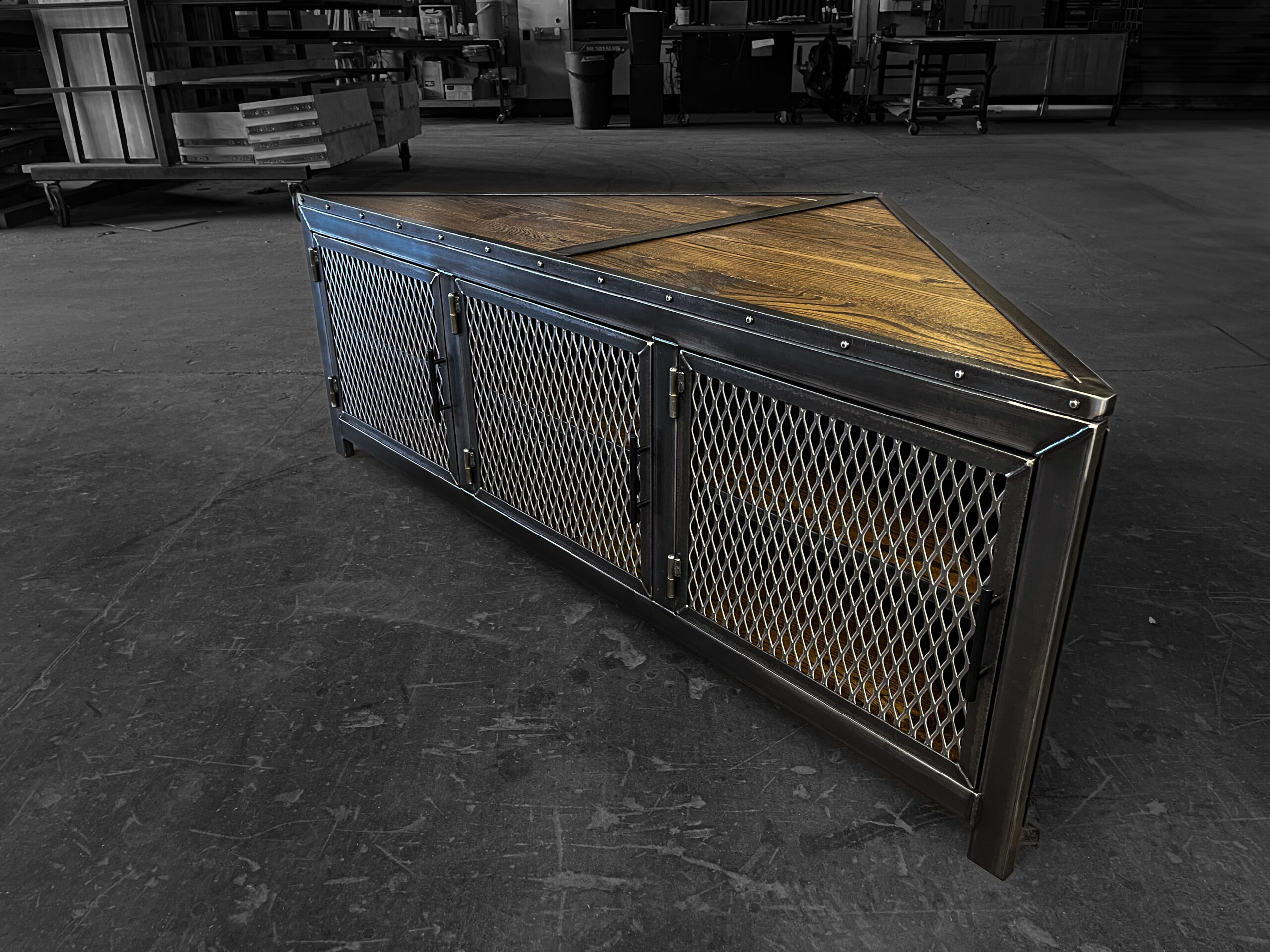 Modern Industrial Corner Cabinet Media Console