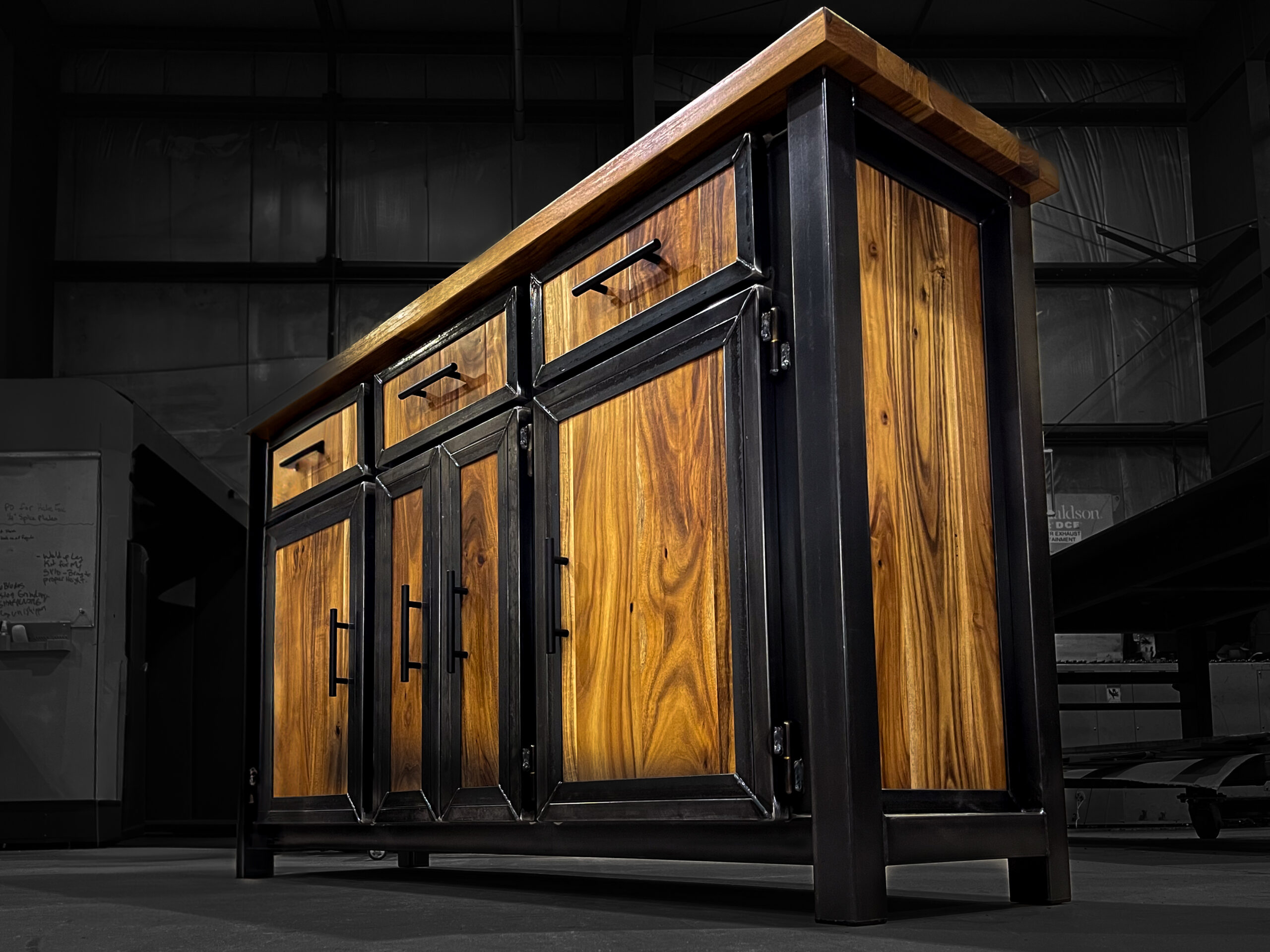 Modern Industrial Steel and Wood Credenza