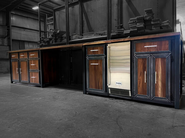 Full Wall Black Walnut and Steel Kitchen Cabinets - Image 3