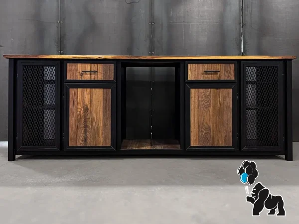 10ft Modern industrial Black Steel and Wood Kitchen Cabinet