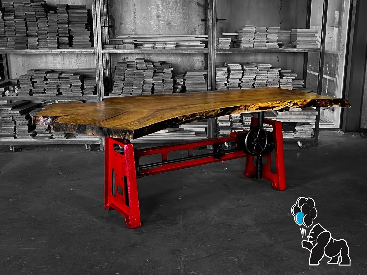 Industrial Crank Base Desk with Live Edge Slab Top