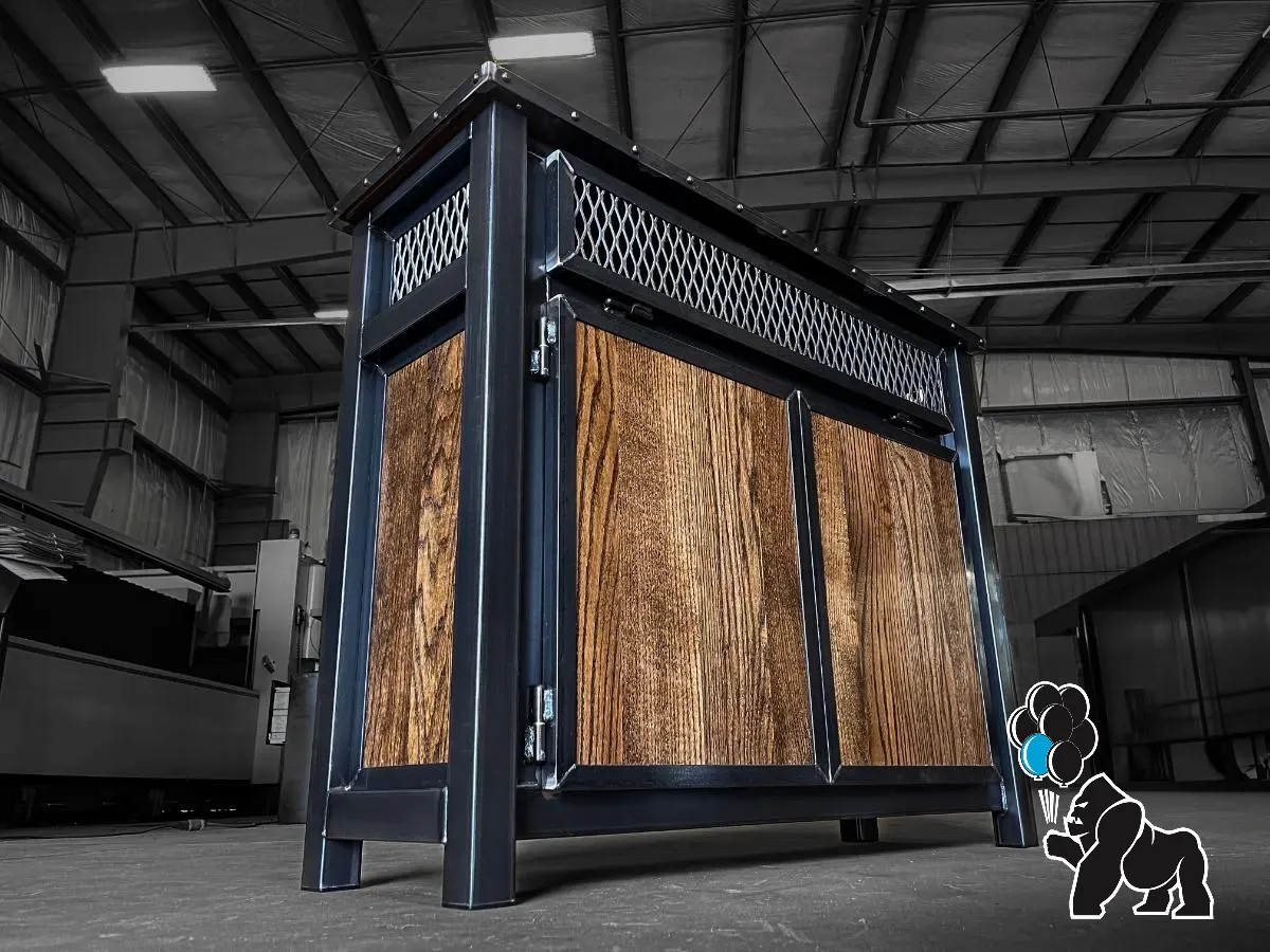 Modern Industrial Coffee Bar, Steel and Oak Bar Cabinet