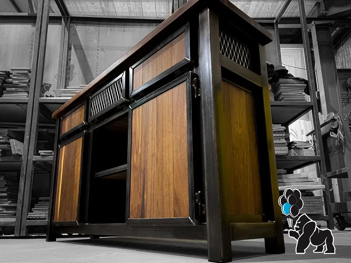 Modern Industrial Black Walnut and Steel Coffee Bar, Credenza, Armoire